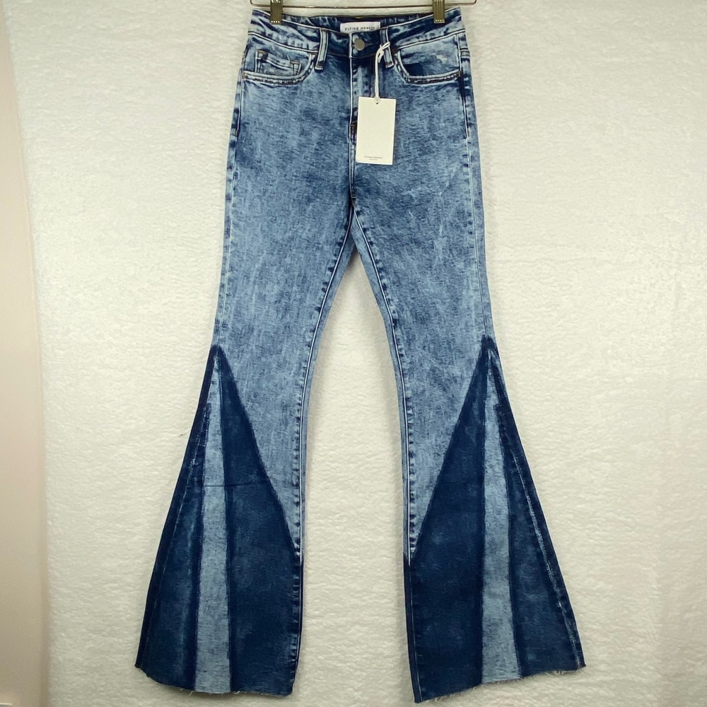 Flying Monkey Women's 25 Black Label Acid Wash Flare Jeans Distressed F4920 Blue
